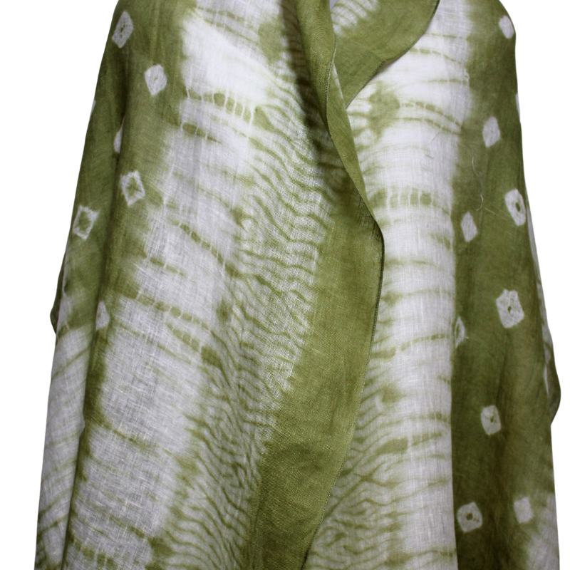 green shibori hand tie dyed linen scarf