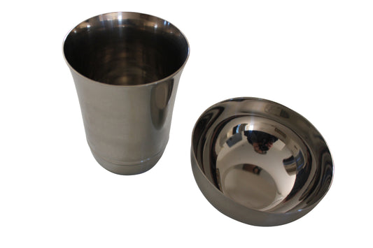Stainless steel bowl and glass set