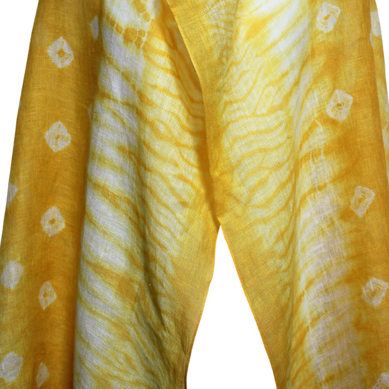 yellow shibori hand tie dyed linen scarf